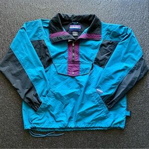 VTG 90s White Sierra Teal, Purple & Black Anorak Pullover Windbreaker Size Large